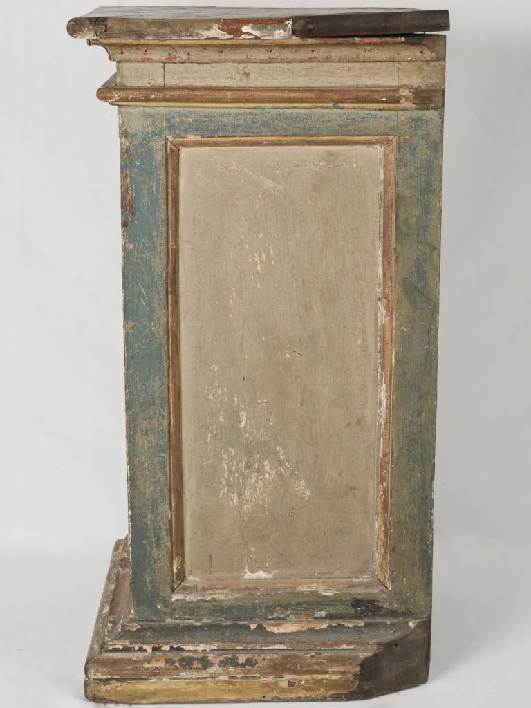 18th-Century Italian Carved Wood Pedestal w/ timeworn green & gilt patina 32¼"