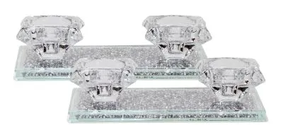 A&M Crystal Candle Holder On Stand 8x4" 2 pc