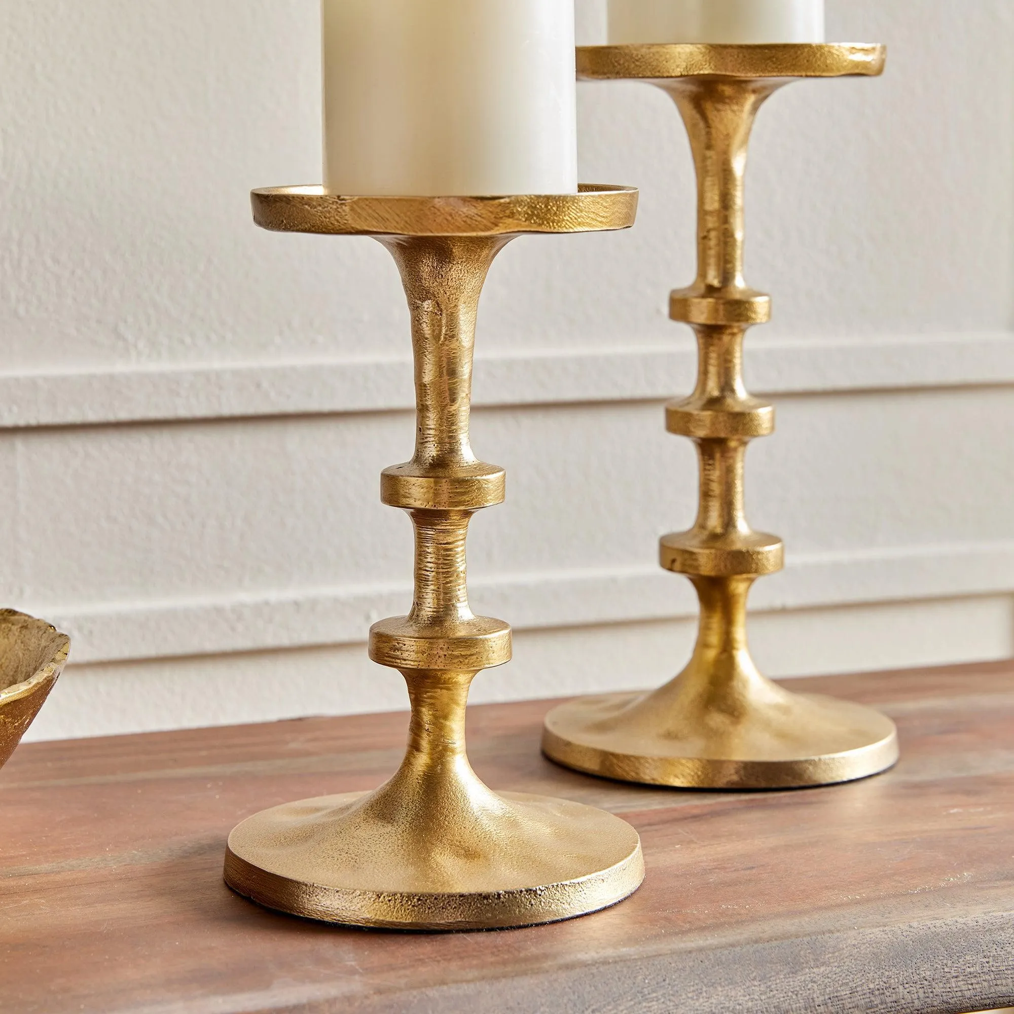 Abacus Petite Gold Candle Stands, Set Of 2