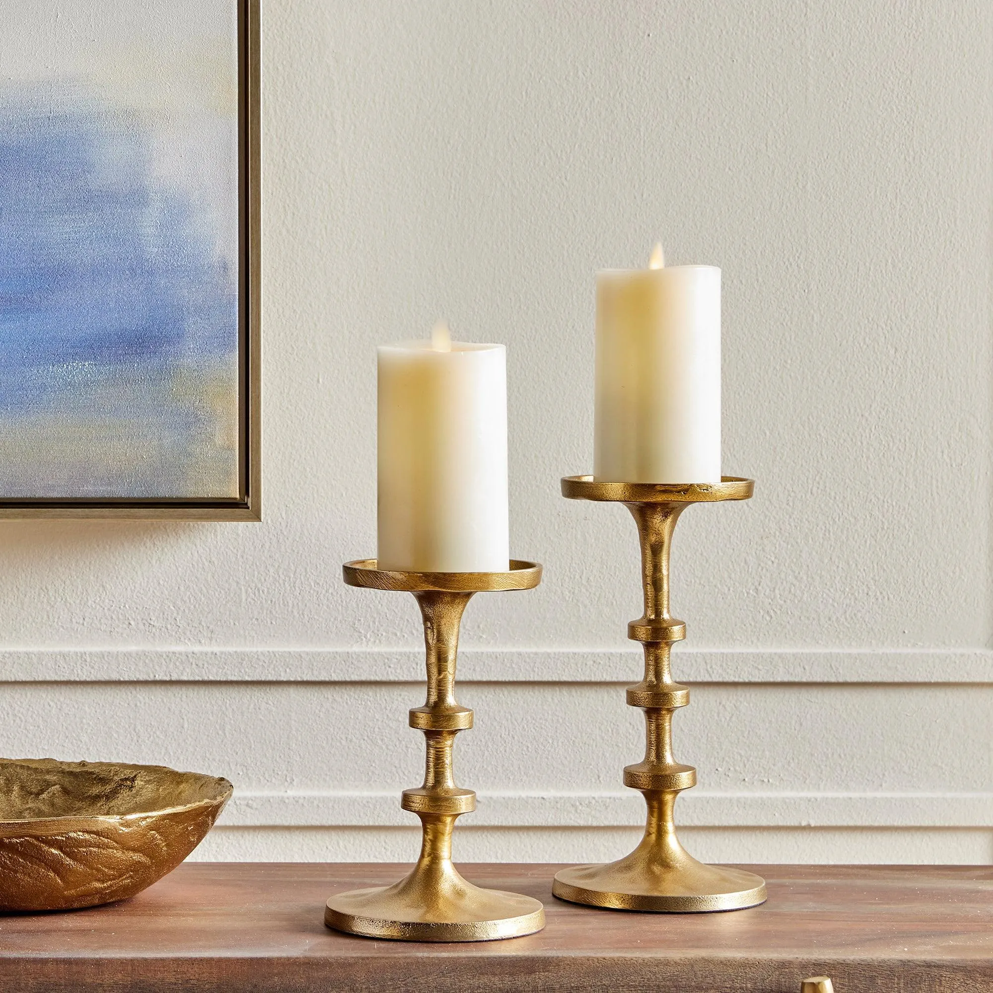 Abacus Petite Gold Candle Stands, Set Of 2