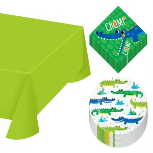 Alligator Party Supplies - Paper Dessert Plates, Beverage Napkins, and Table Cover Set (Serves 16)