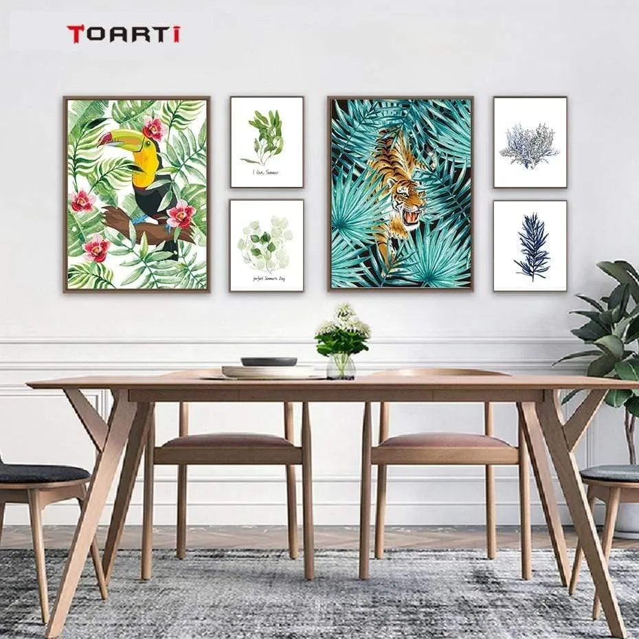 Animals & Leaves Wall Art Modern Abstract Watercolor Painting