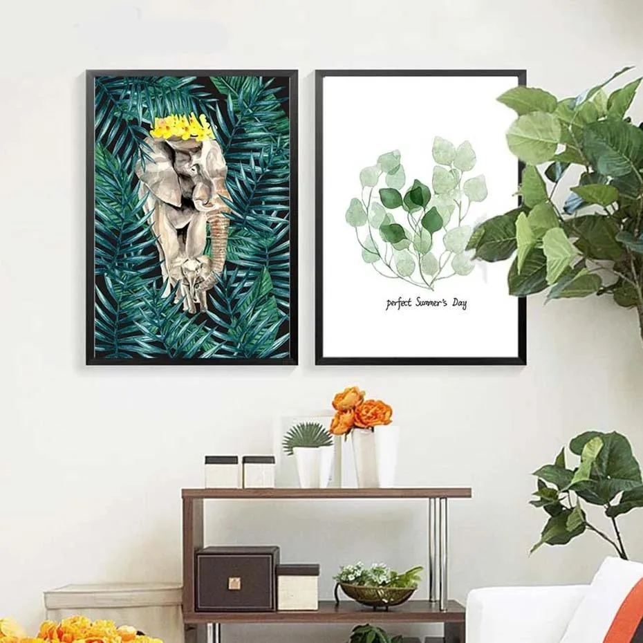 Animals & Leaves Wall Art Modern Abstract Watercolor Painting