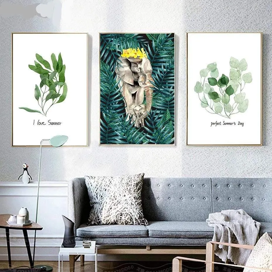 Animals & Leaves Wall Art Modern Abstract Watercolor Painting