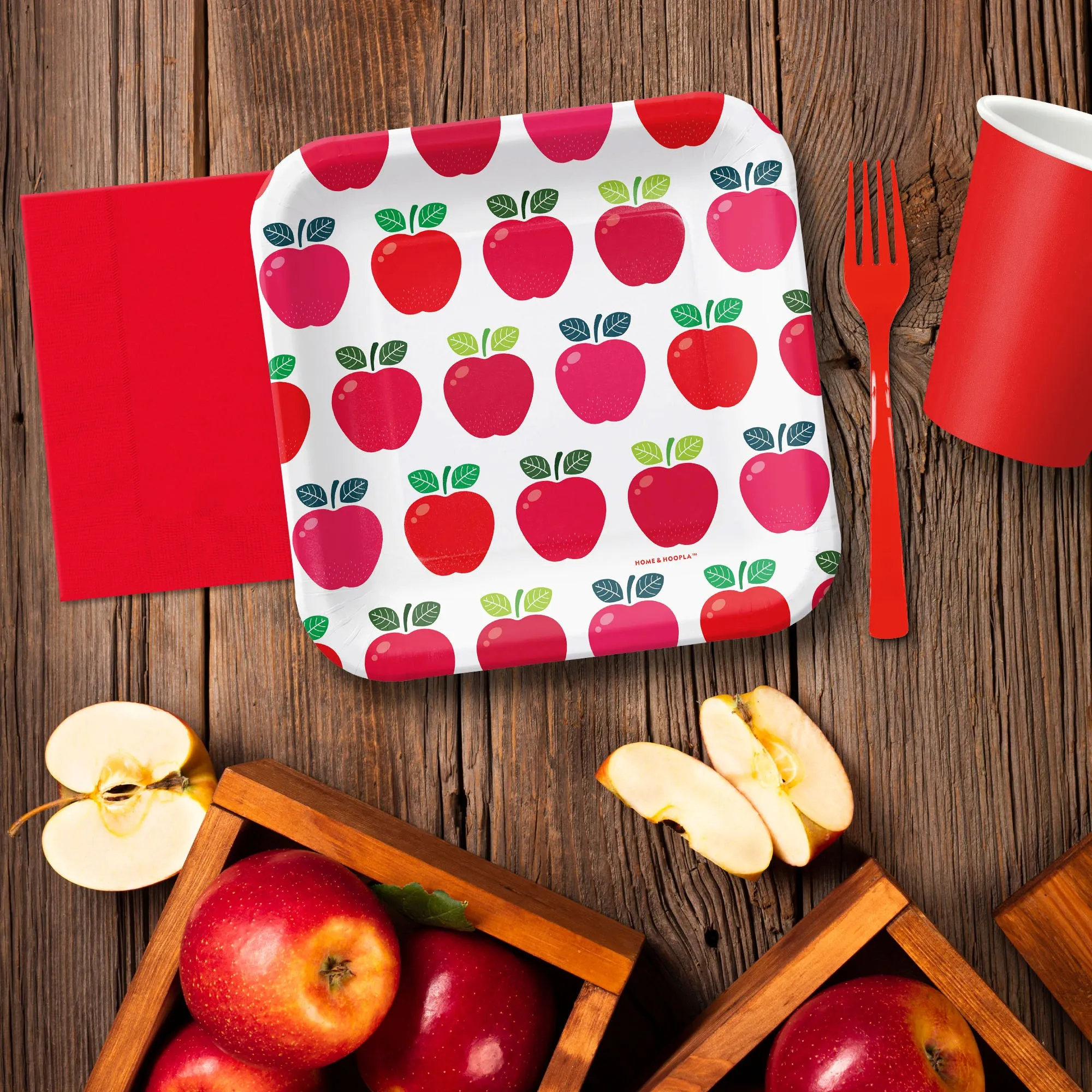 Apple Party Supplies - Apple Variety Square Paper Dessert Plates for 16 Guests