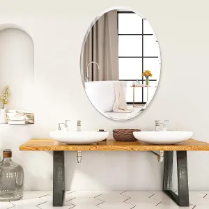 Art Street Oval Frameless Wall Mirror for Bathroom, HD Vanity Make Up Wall Mirror Tiles for Wall Decor (17 x 23 inches, Silver, Oval Unramed)