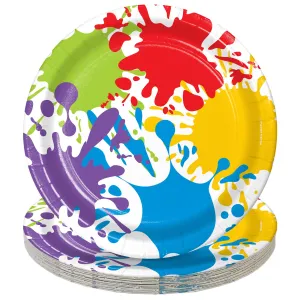 Artist Party Supplies - Paint Splatter Round Paper Dessert Plates for 16 Guests