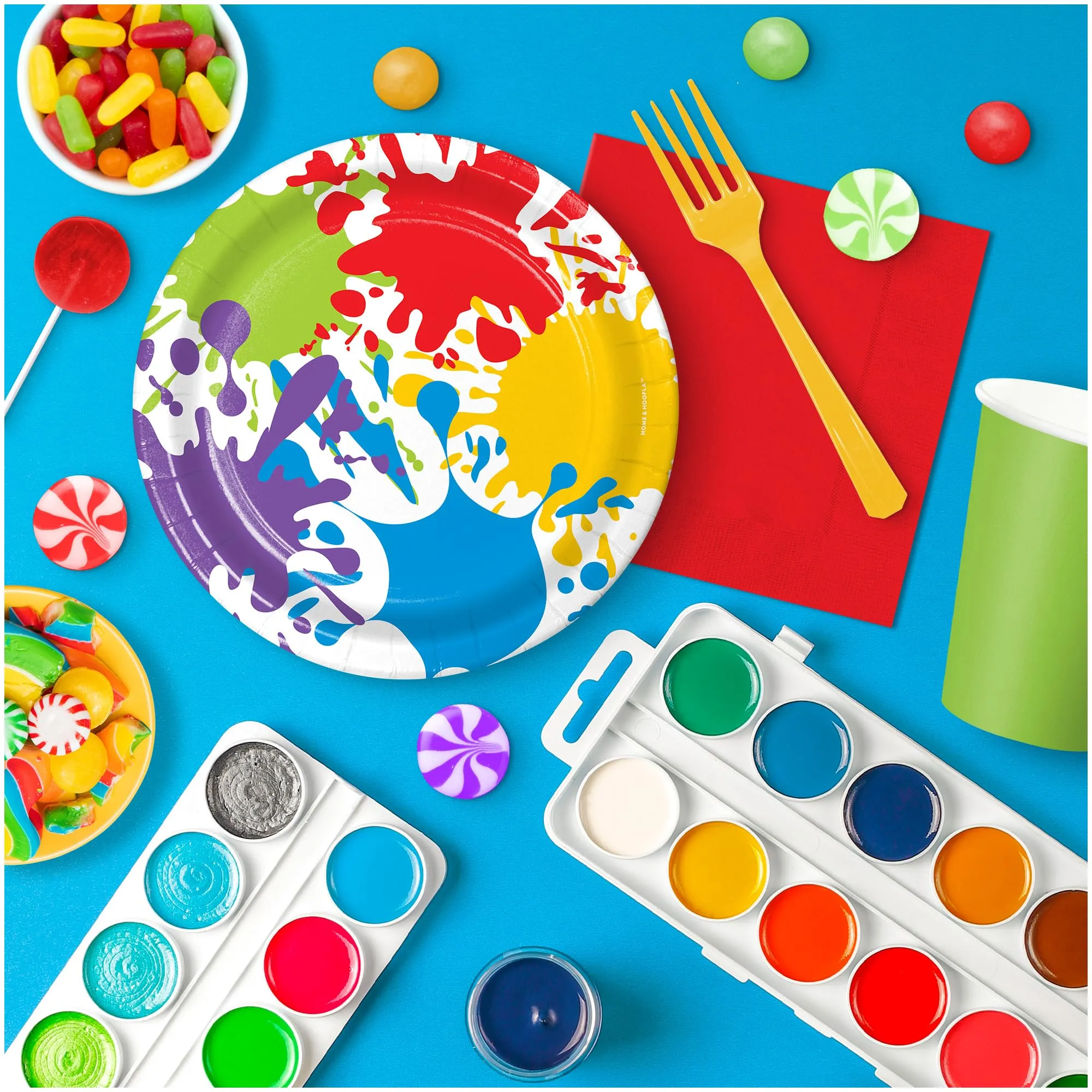 Artist Party Supplies - Paint Splatter Round Paper Dessert Plates for 16 Guests