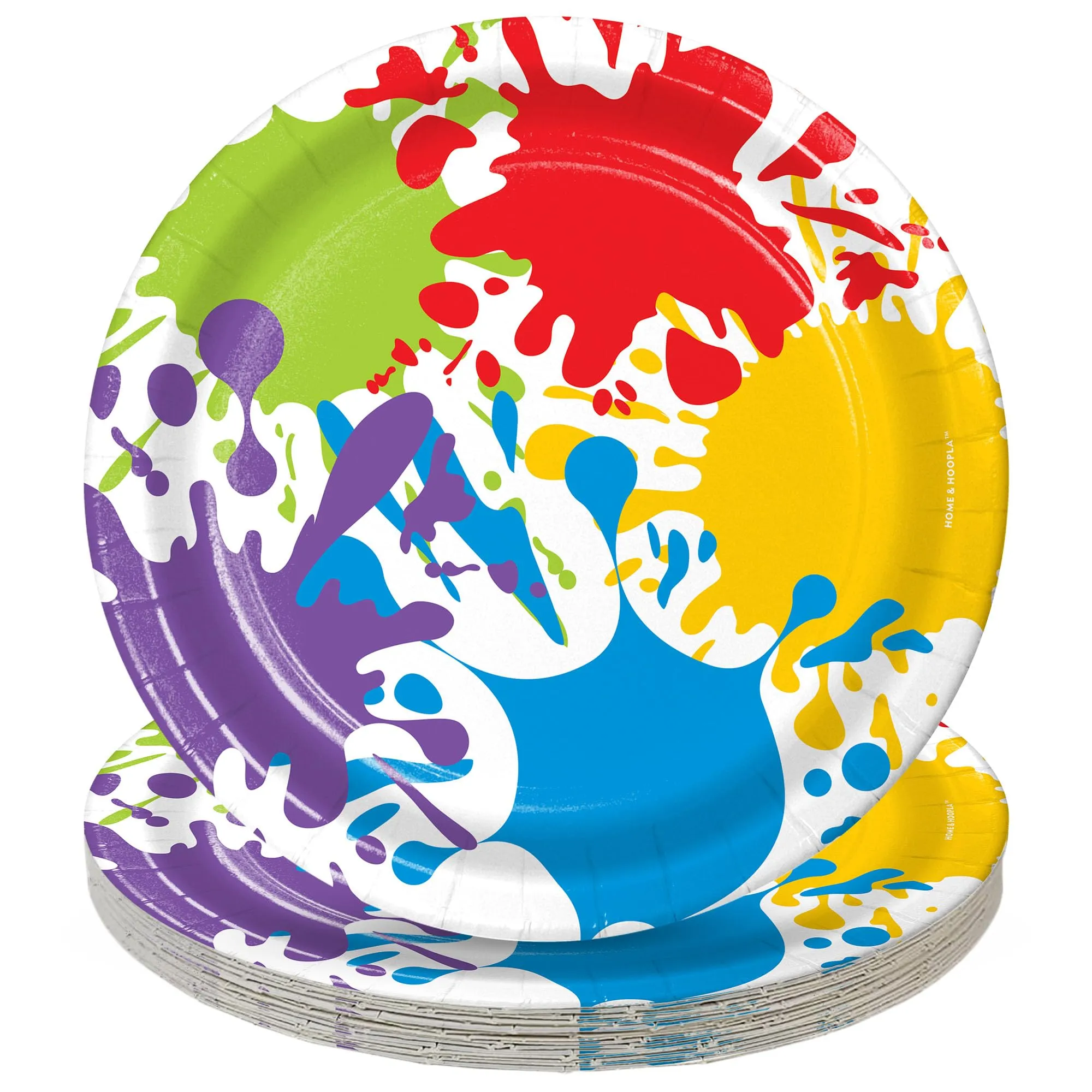 Artist Party Supplies - Paint Splatter Round Paper Dessert Plates for 16 Guests