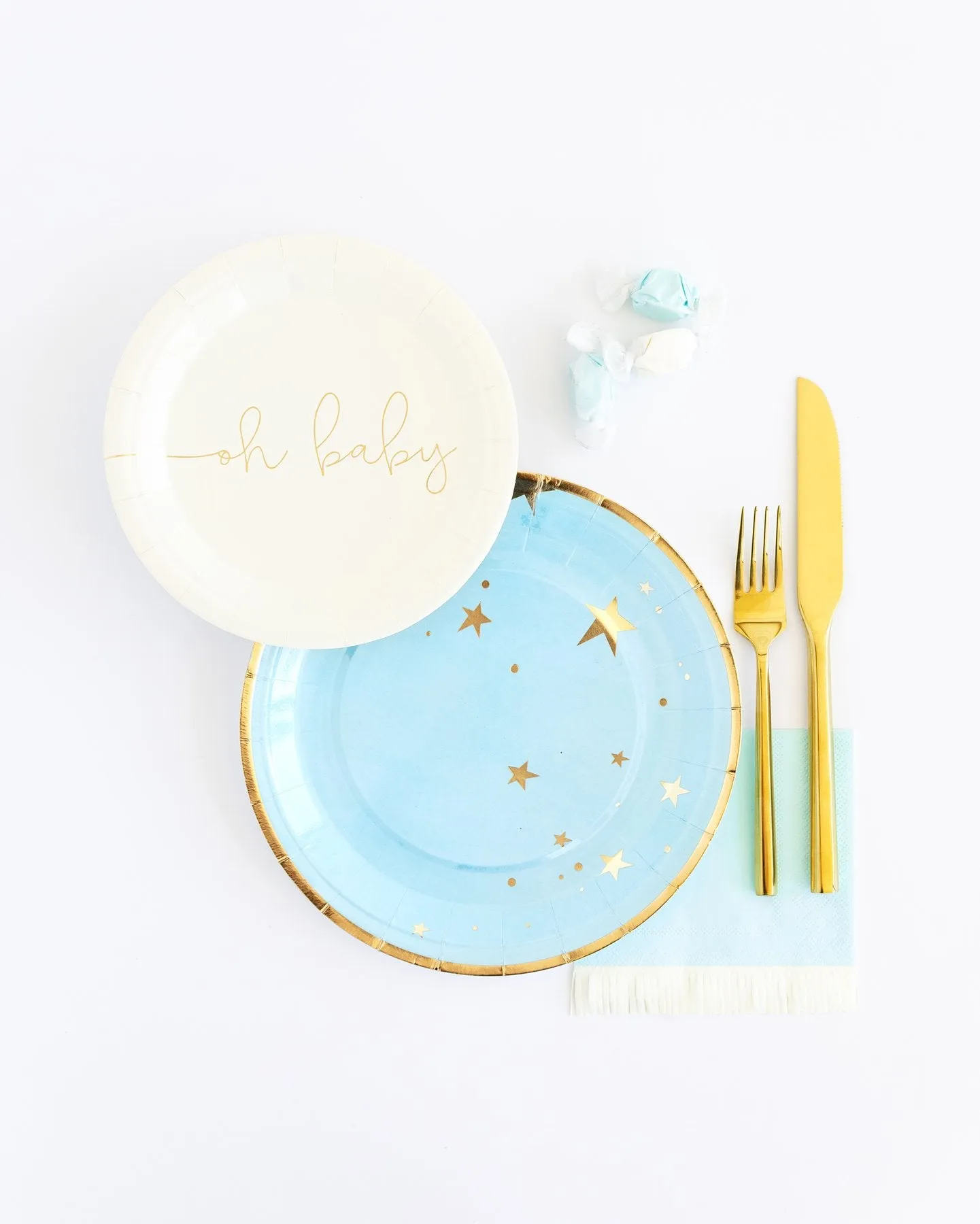 Baby Blue Gold Star Plates