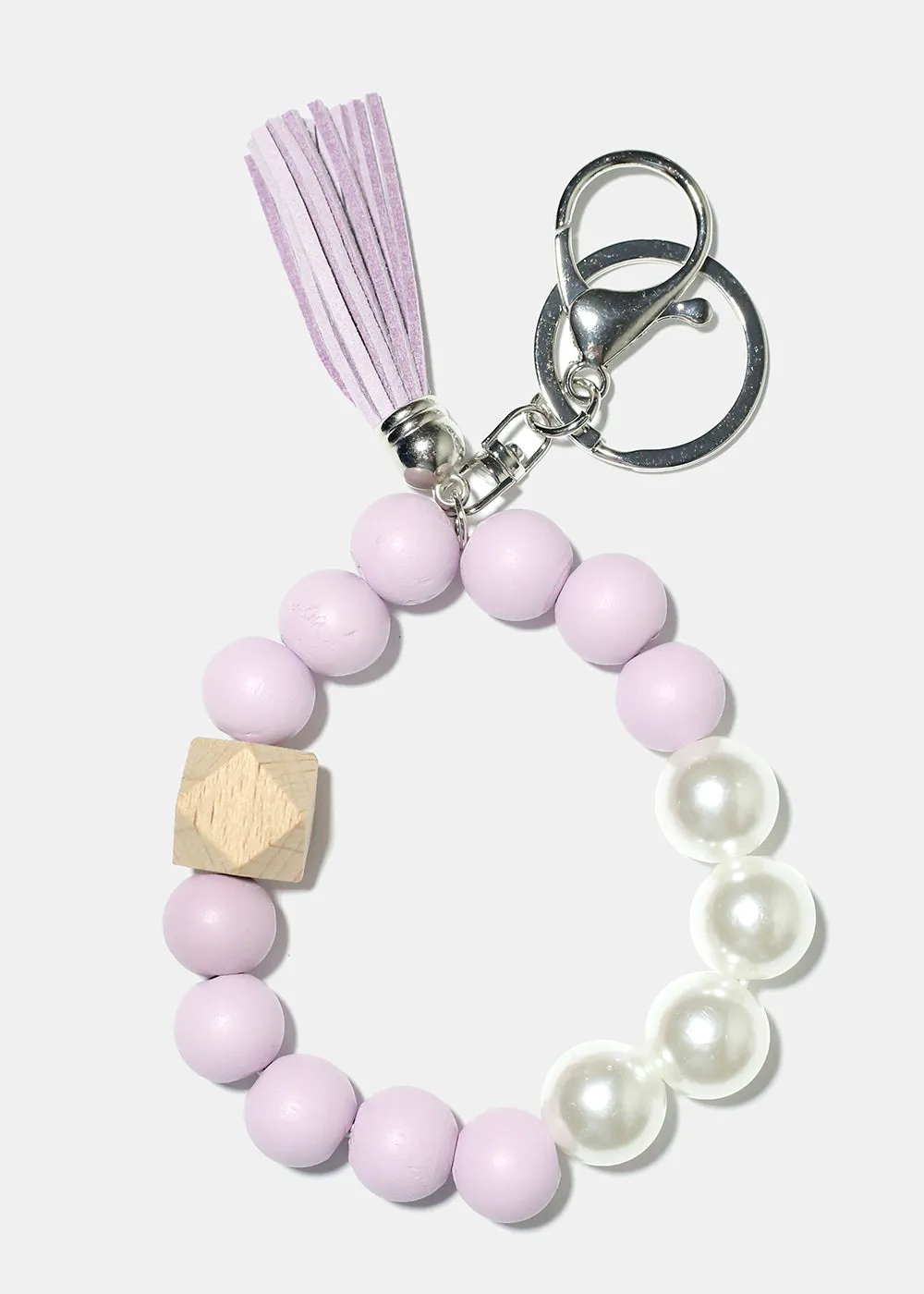 Bead and Pearl Wood Keychain Bracelet