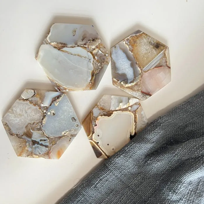 Brown Agate Hexagon Coaster | Set of 4