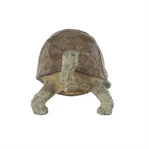 Brown Resin Turtle Distressed Textured Garden Sculpture with Patterned Shell