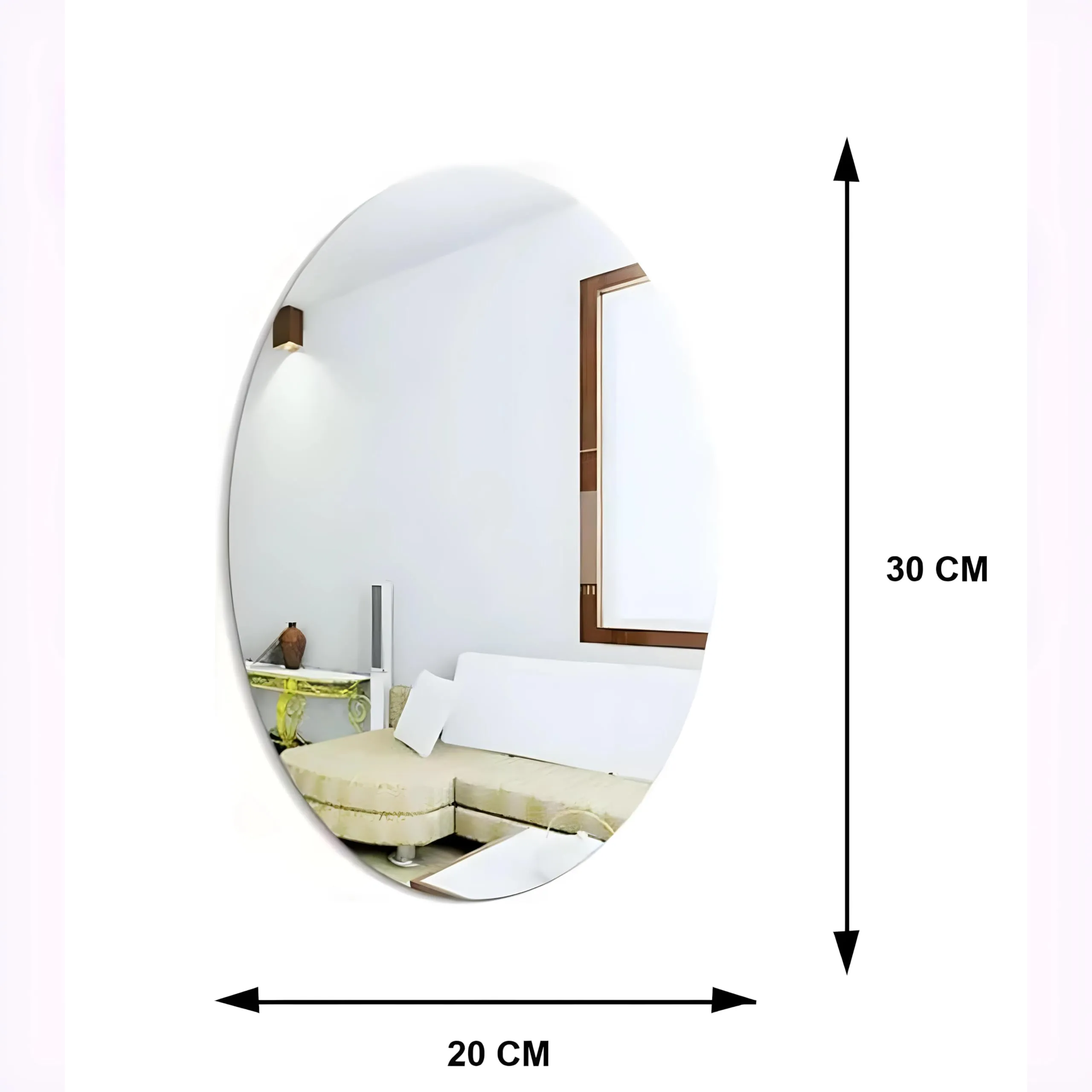 BROWNARROW Oval Shape Adhesive Mirror Sticker for Wall on Tiles Bathroom Bedroom Living Room Basin Mirror Bathroom Wall Mirror Stickers Unbreakable Plastic Wall Mirror 30 * 20