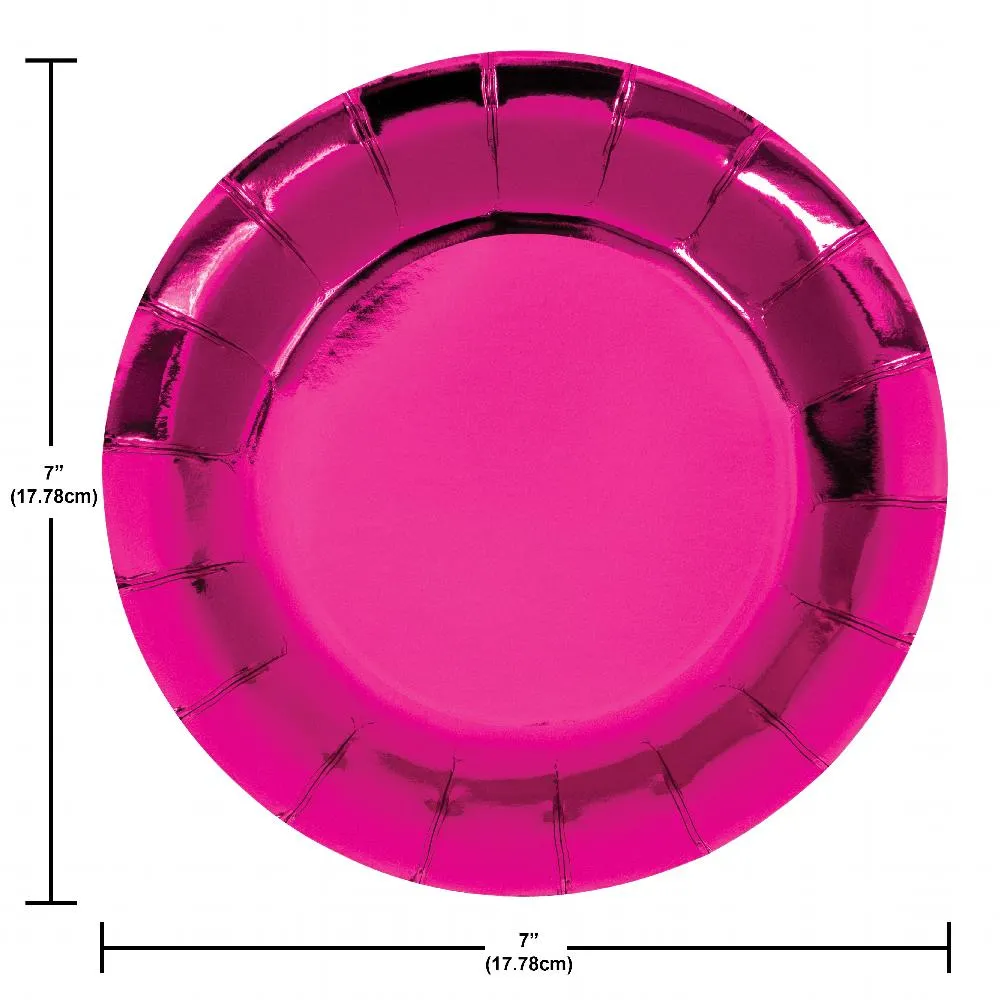 Bulk Pink Paper Dessert Plate, Foil (Case of 96)