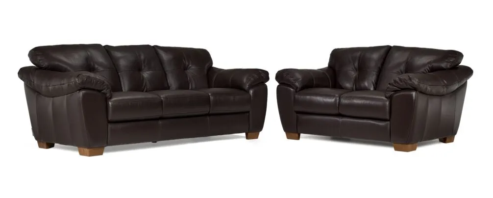 Burk Leather Sofa and Loveseat Set- Chocolate