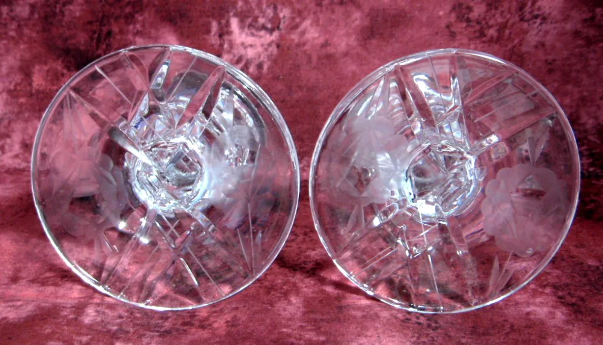 Candleholders Mikasa Cut Lead Crystal Rose Motif Pair 1970s USA Crystal Candle Holders