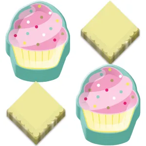 Candy & Cupcake Party Supplies - Sprinkle Cupcake Shaped Paper Plates & Napkins(Serves 16)