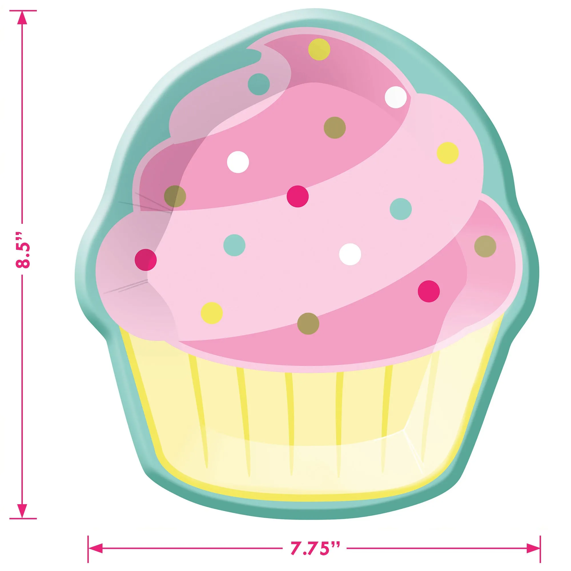 Candy & Cupcake Party Supplies - Sprinkle Cupcake Shaped Paper Plates & Napkins(Serves 16)