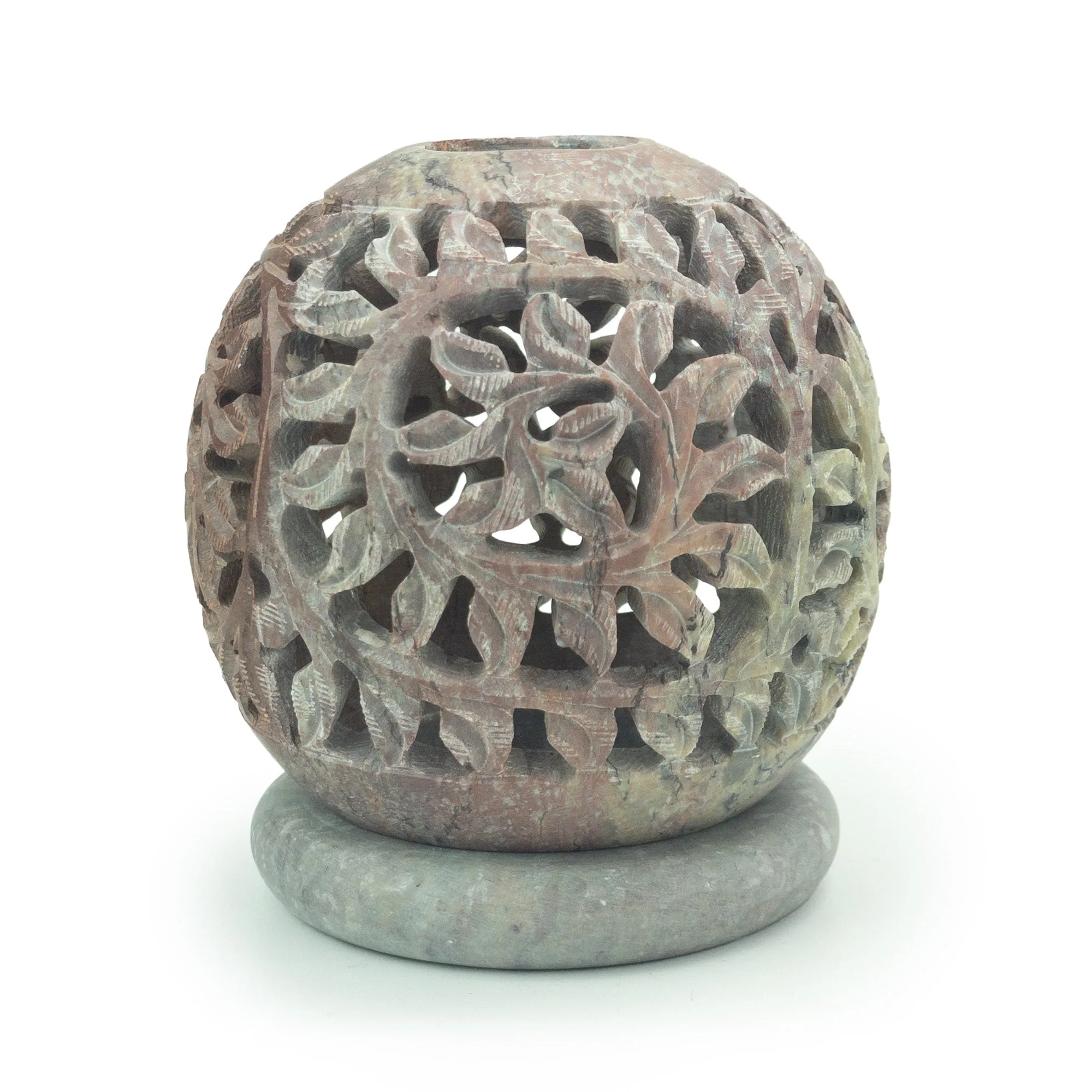 Carved Soapstone Candle Ball 3.5" (B)