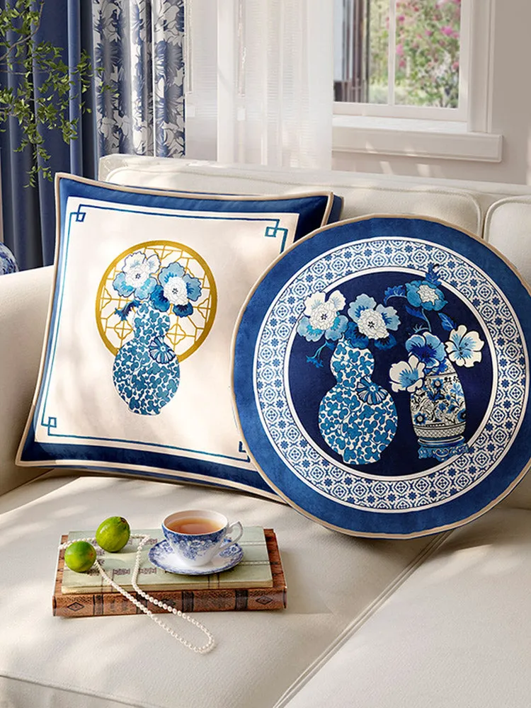 Chinese Classic Luxury Blue and White Cushion Series Double-Sided Printed Gourd/Round/Square Cushion Pillows Home Decor