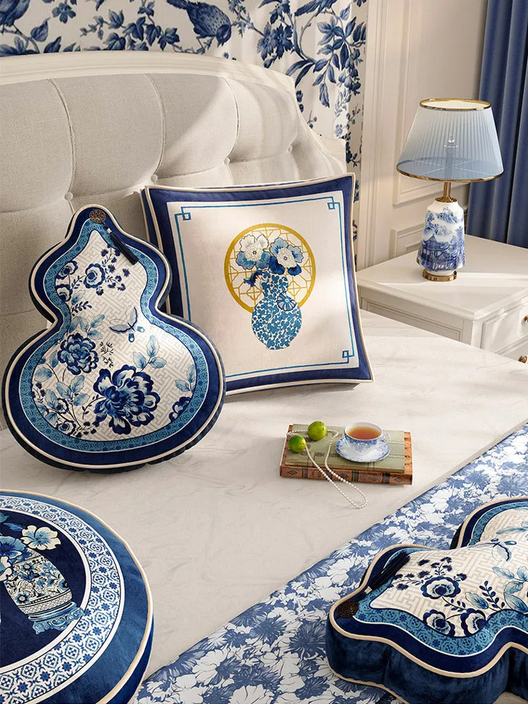 Chinese Classic Luxury Blue and White Cushion Series Double-Sided Printed Gourd/Round/Square Cushion Pillows Home Decor