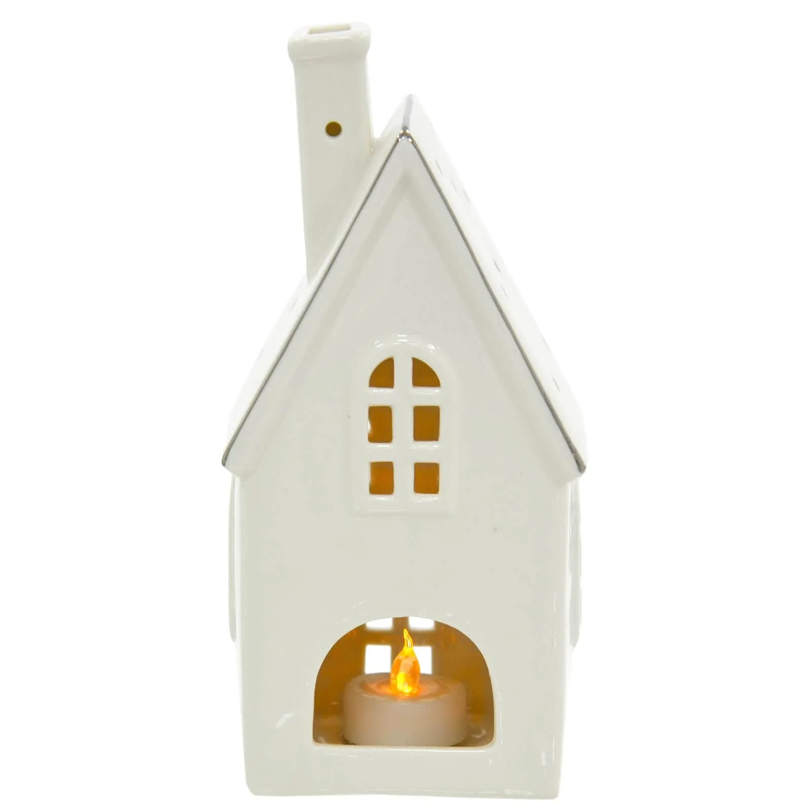 Christmas House Tea Light Candle Holder Decoration White 21cm