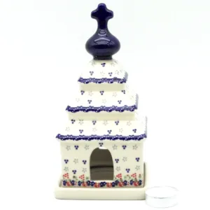 Church Tea Candle Holder in Holiday Wreath