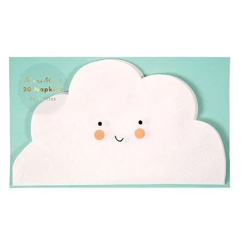 Cloud Shaped Napkins, Set of 20 Cloud Napkins with a Smiley Face, Perfect Touch for a Baby Shower or Spring Birthday