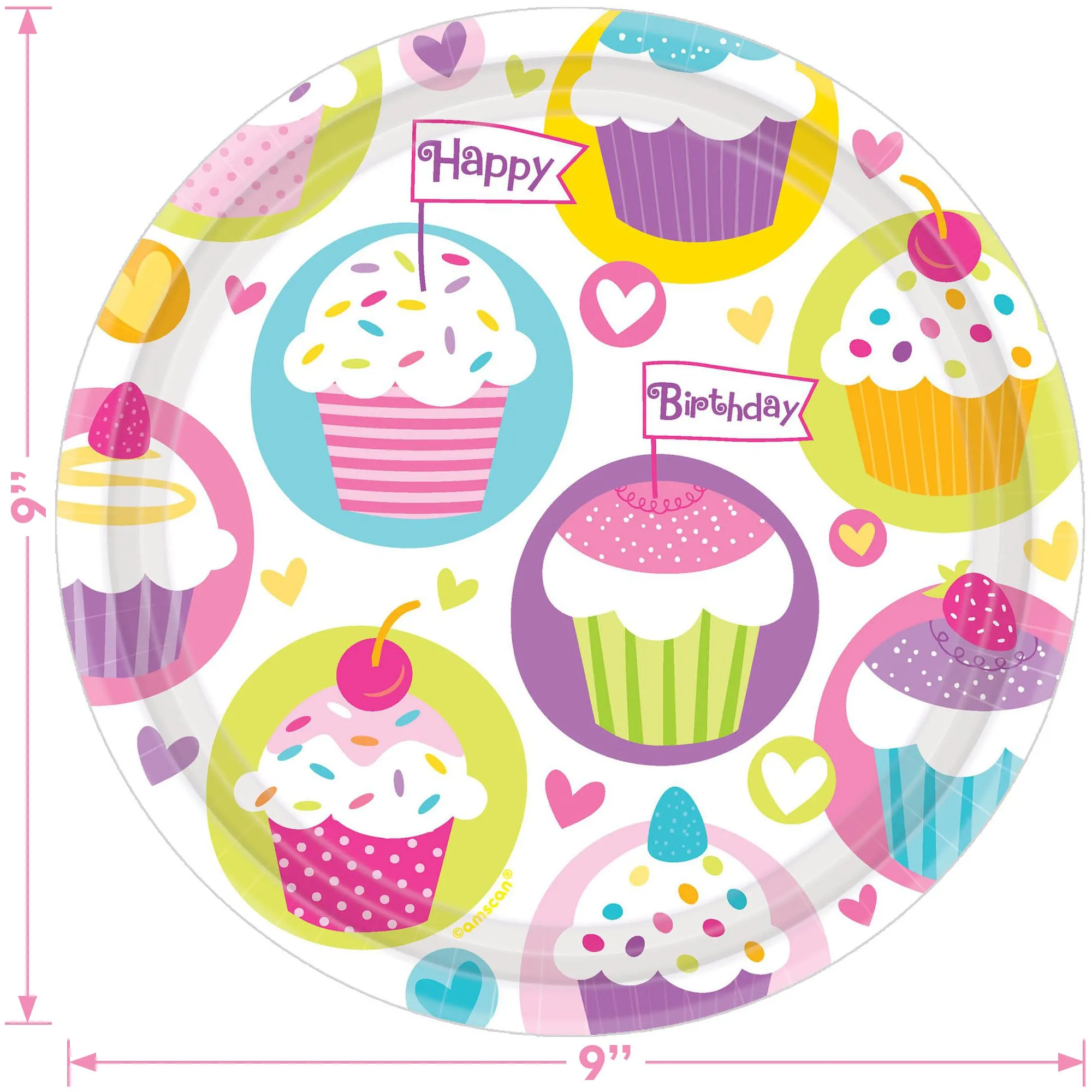 Cupcake Party Supplies - Sprinkle Cupcake Birthday Paper Plates and Napkins (Serves 16)