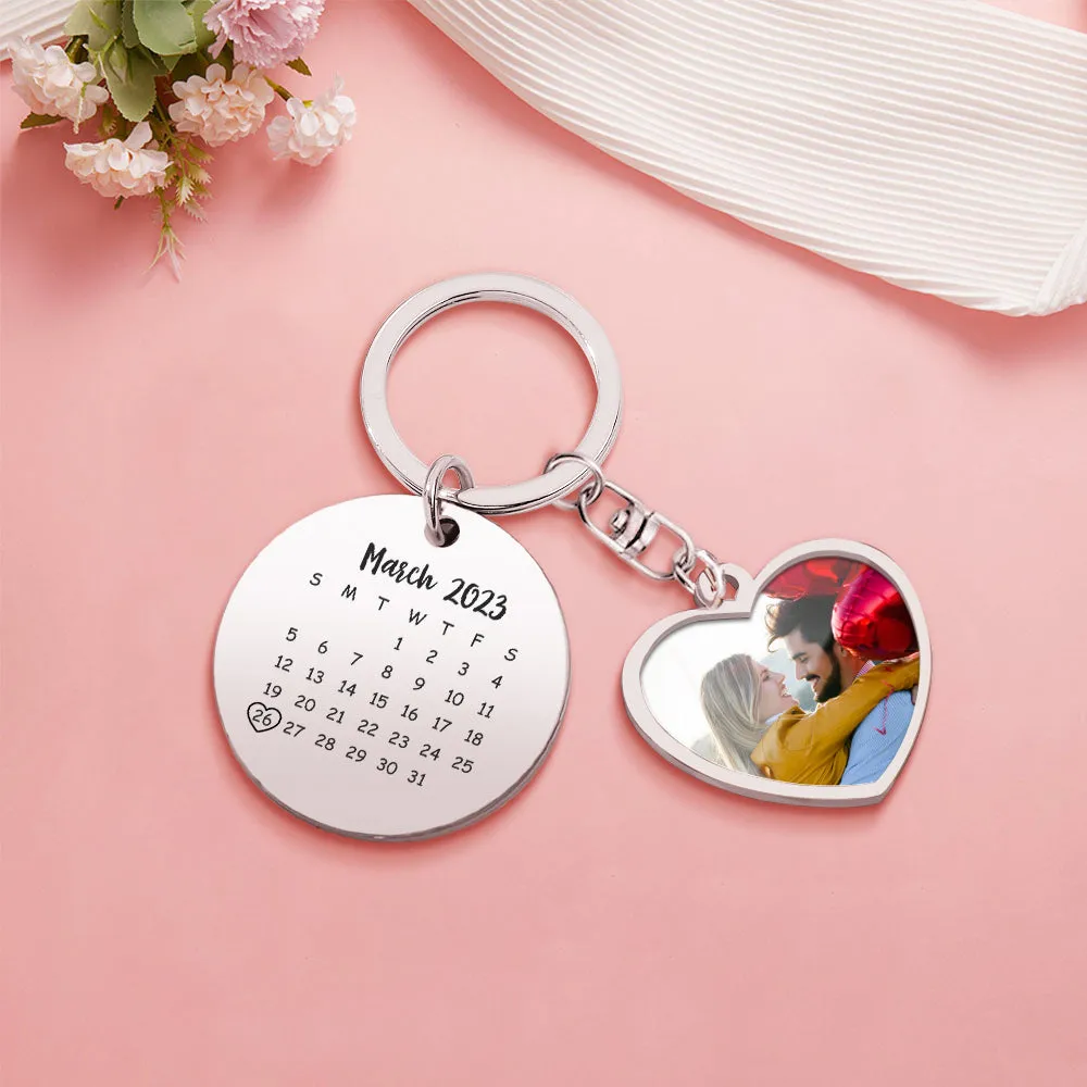 Custom Photo Calendar Keychain Personalized Save The Date Keychain Gift