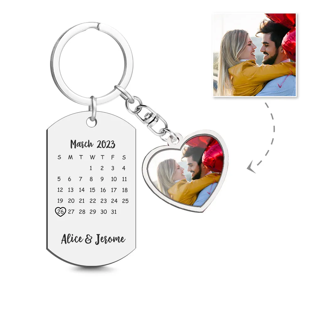 Custom Photo Calendar Keychain Personalized Save The Date Keychain Gift