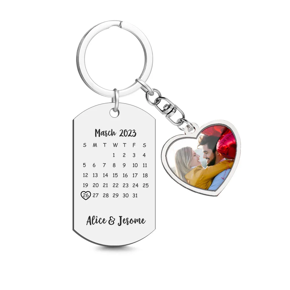 Custom Photo Calendar Keychain Personalized Save The Date Keychain Gift