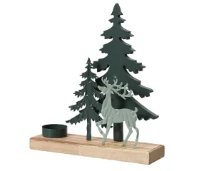 Decoris 24cm Metal Tea Light Holder with Trees and Deer