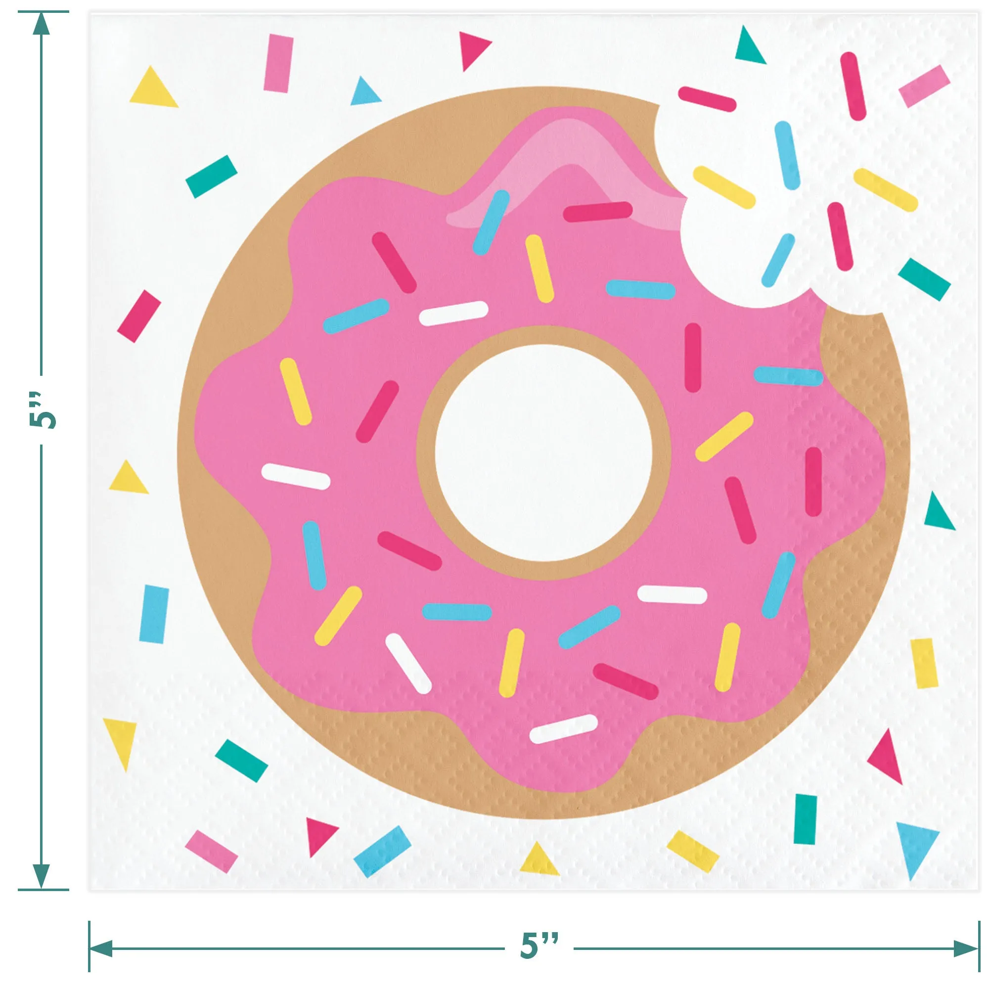 Donut Party Supplies - Assorted Donut Paper Dessert Plates, Sprinkles Beverage Napkins, and Forks (Serves 16)