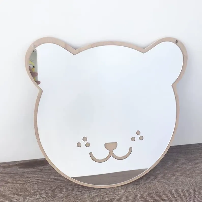 DOTME Bunny Bear Face Acrylic Mirror with MDF Wooden Cutout Base for Home Kids Bedroom Wall Decoration Craft DIY Art Work 11 Inch