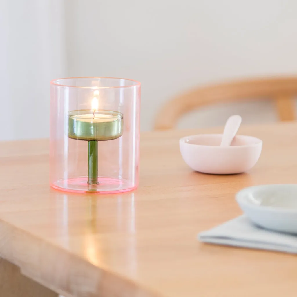 Duo Tone Glass Tea Light Holder