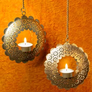 Ekhasa Hanging Tealight Candle Holder for Home Decor | Perfect Candle Holder for Diwali Decoration and Wall Hanging Decor | Indoor & Outdoor, Festival Decorative Candles Gift Items (Set of 2)