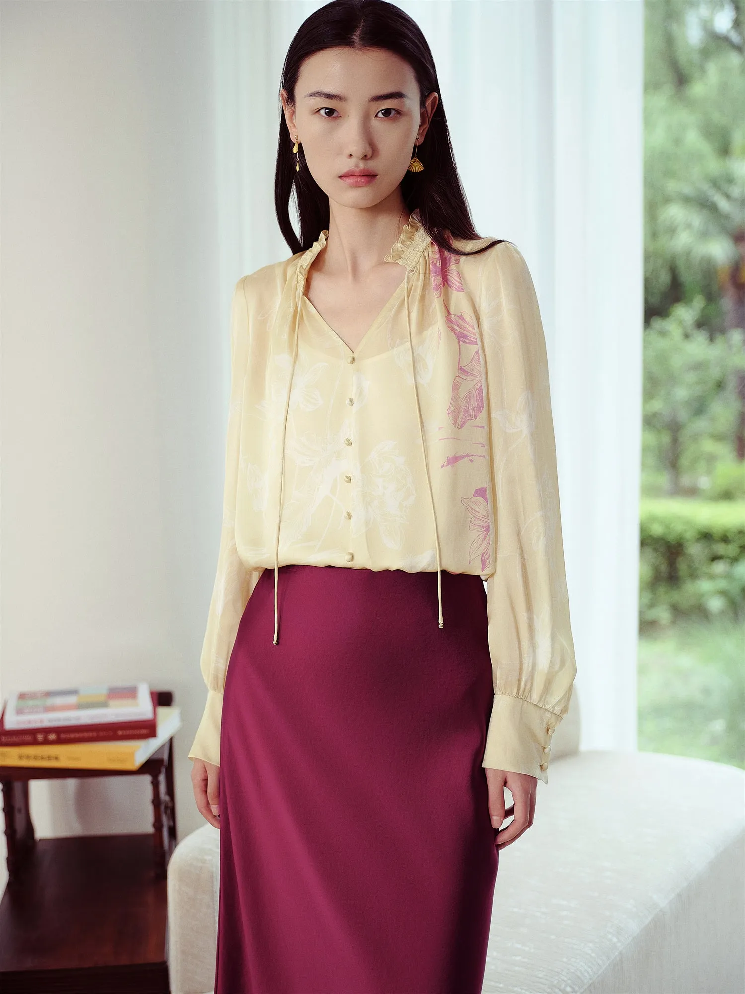 EP YAYING Chinese Style Silk Printed Shirt