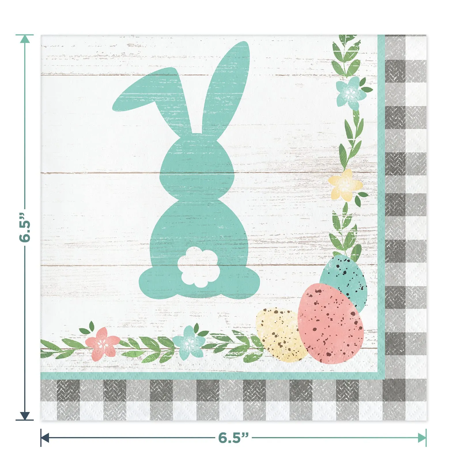 Farmhouse Easter Party Gray Plaid & Bunny Paper Dessert Plates, Luncheon Napkins, Cups, and Forks (Serves 16)