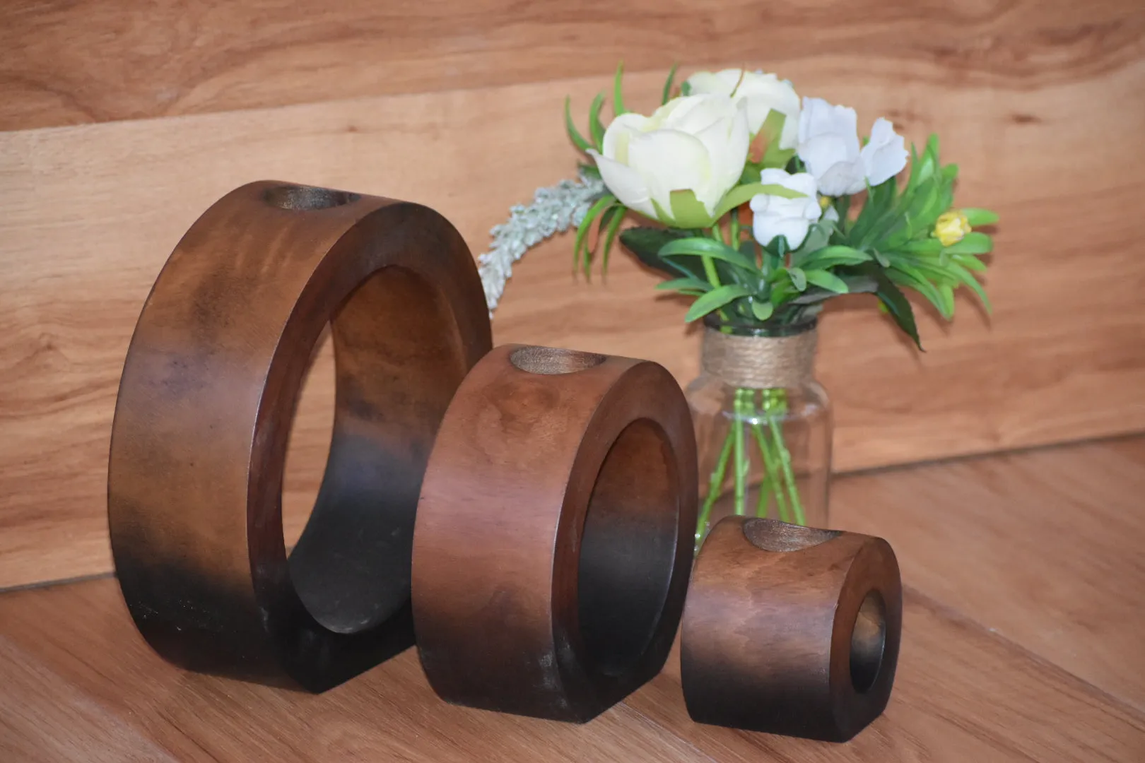 Fathers Day gist  Candle holder set of 3 concentric wooden designed stye