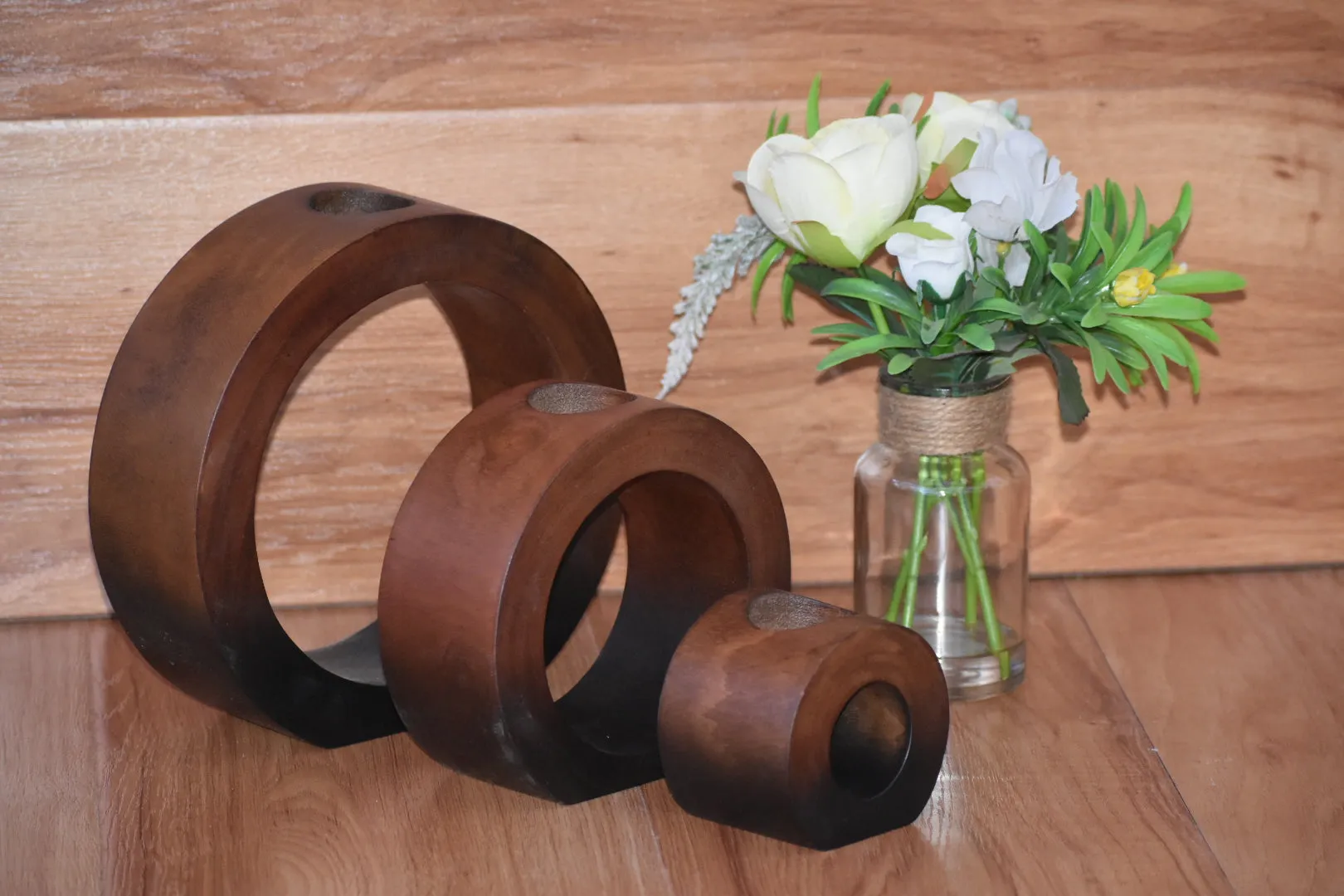 Fathers Day gist  Candle holder set of 3 concentric wooden designed stye