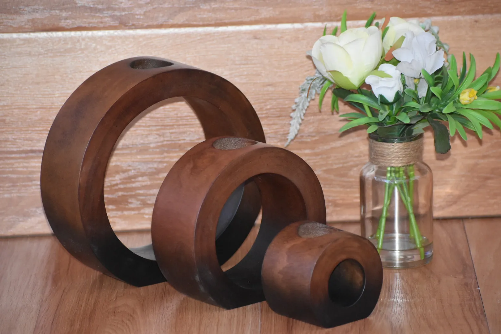 Fathers Day gist  Candle holder set of 3 concentric wooden designed stye