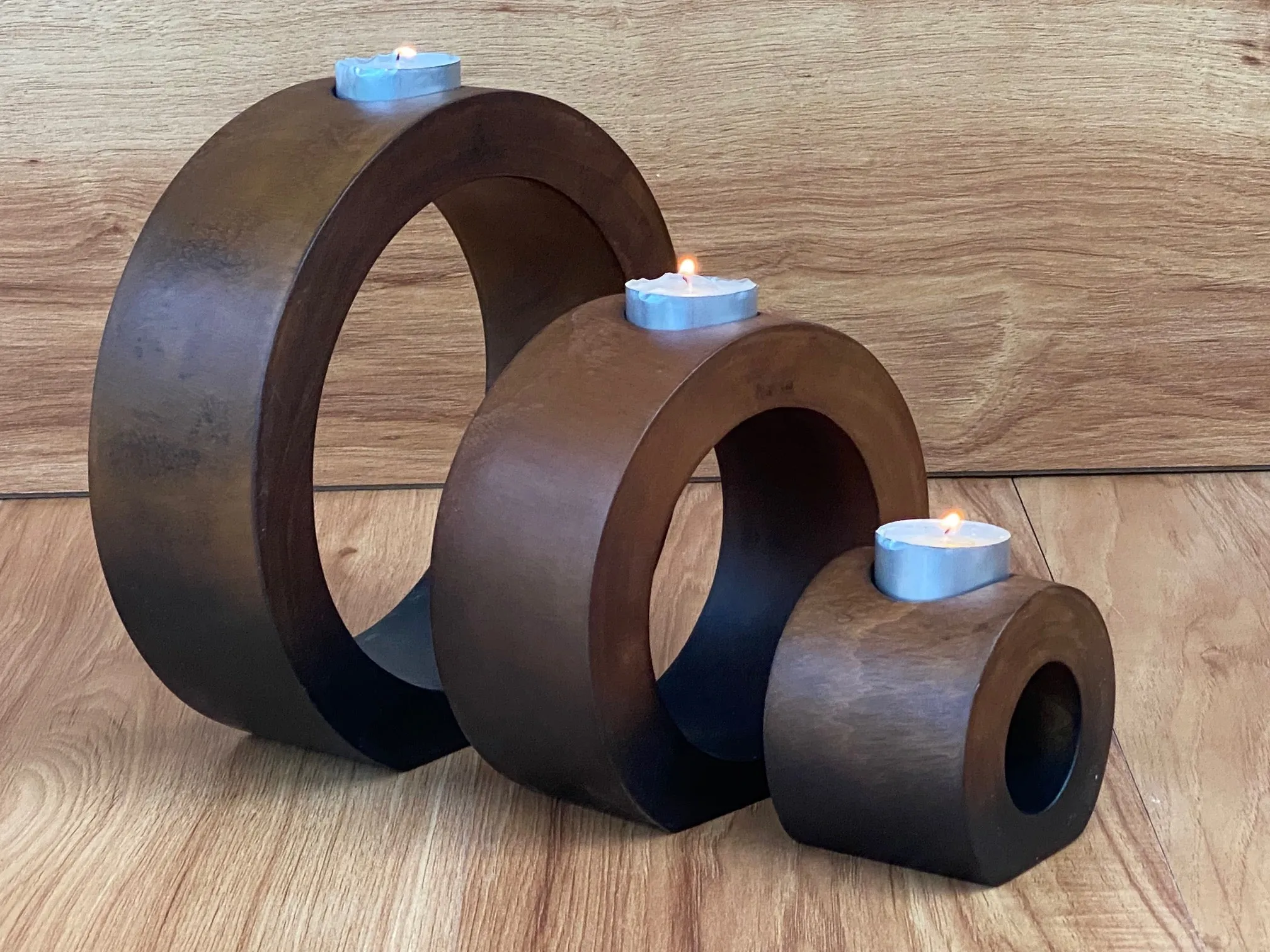 Fathers Day gist  Candle holder set of 3 concentric wooden designed stye