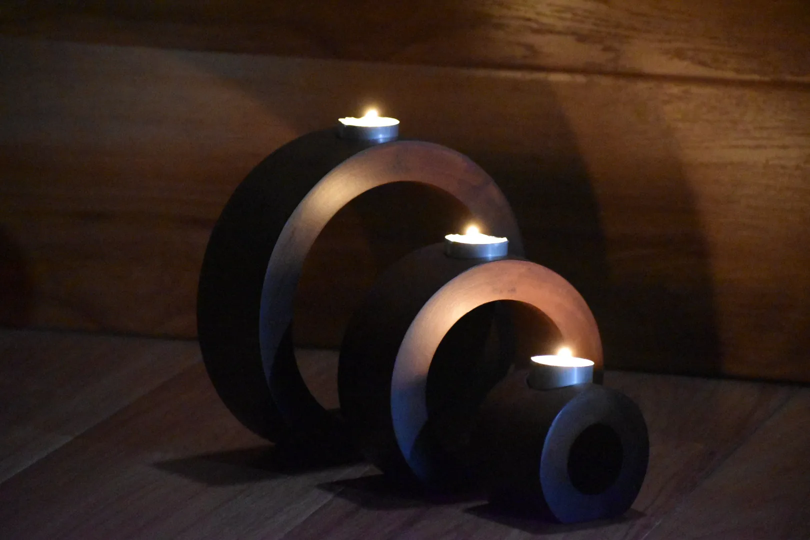 Fathers Day gist  Candle holder set of 3 concentric wooden designed stye