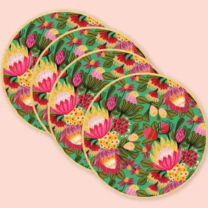 Festive Protea Flowers Australian Wooden Coaster Set