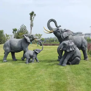 FINEST Buy Sculptures Elephant Family Fiberglass Sculpture for Outdoor FF-014