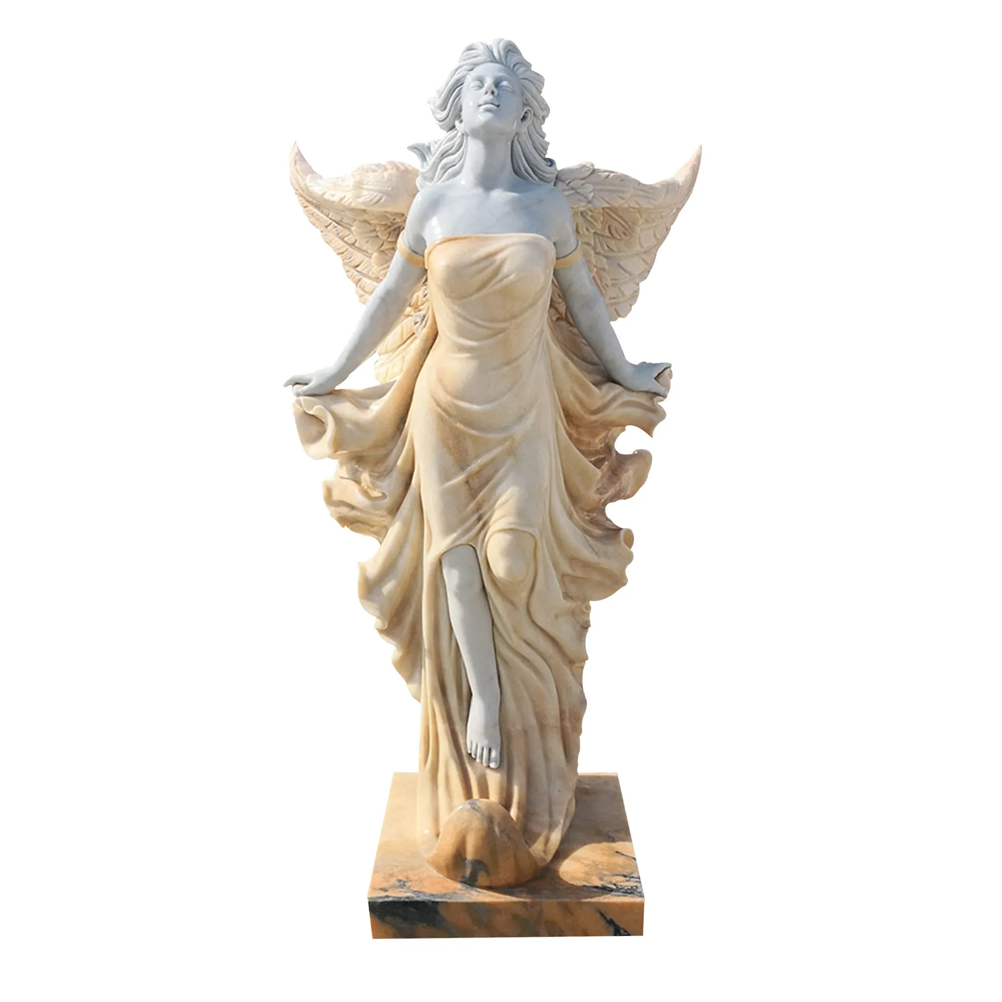 FINEST Golden Angel Marble Statue - Majestic Symbol of Elegance FM-051