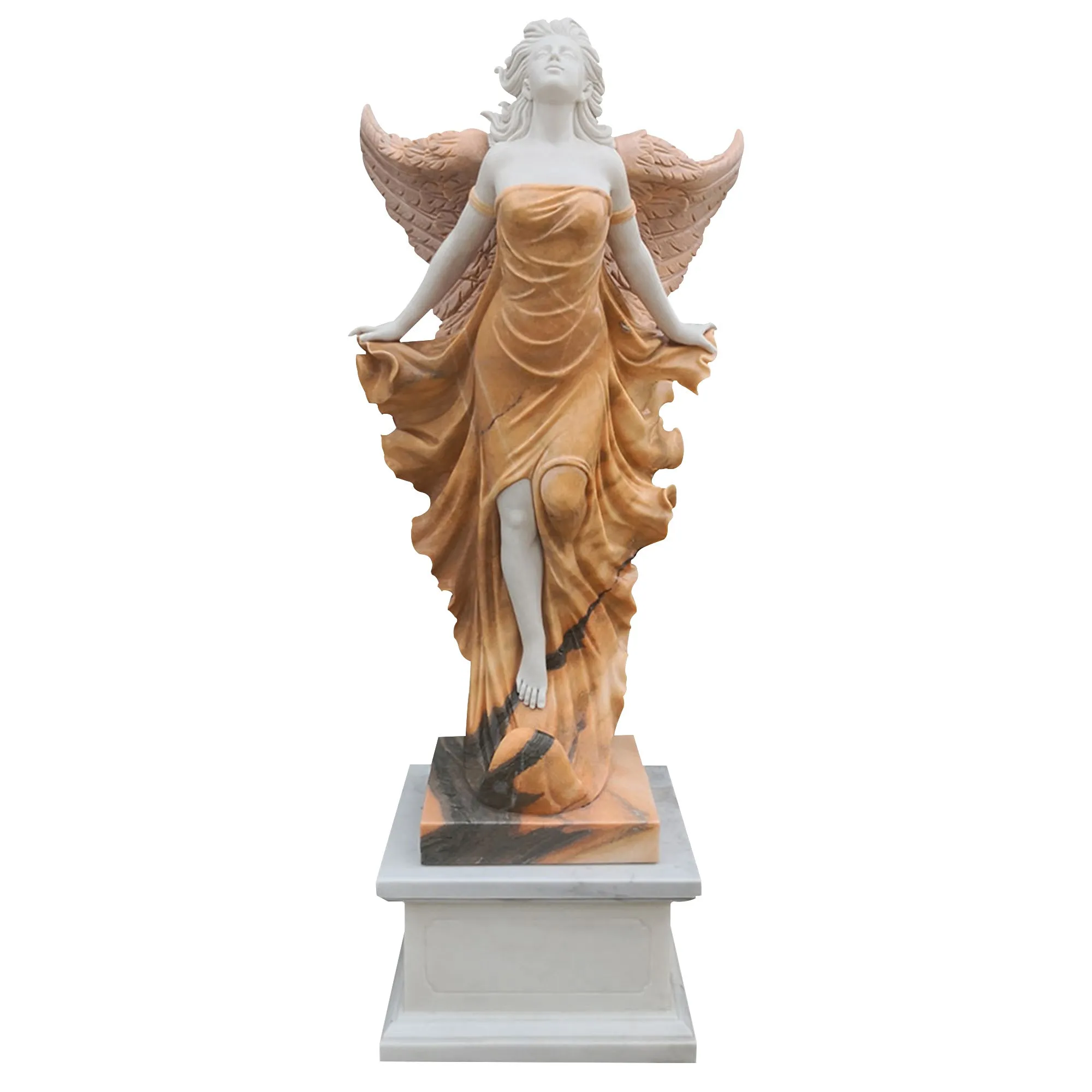 FINEST Golden Angel Marble Statue - Majestic Symbol of Elegance FM-051