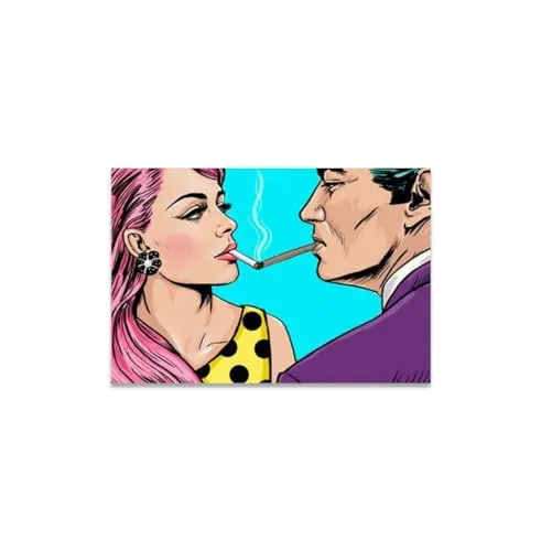 GADGETS WRAP Canvas Gallery Wrap Framed for Home Office Studio Living Room Decoration (17x11inch) - Pop Art Smoking Couple Cnv Wall Art